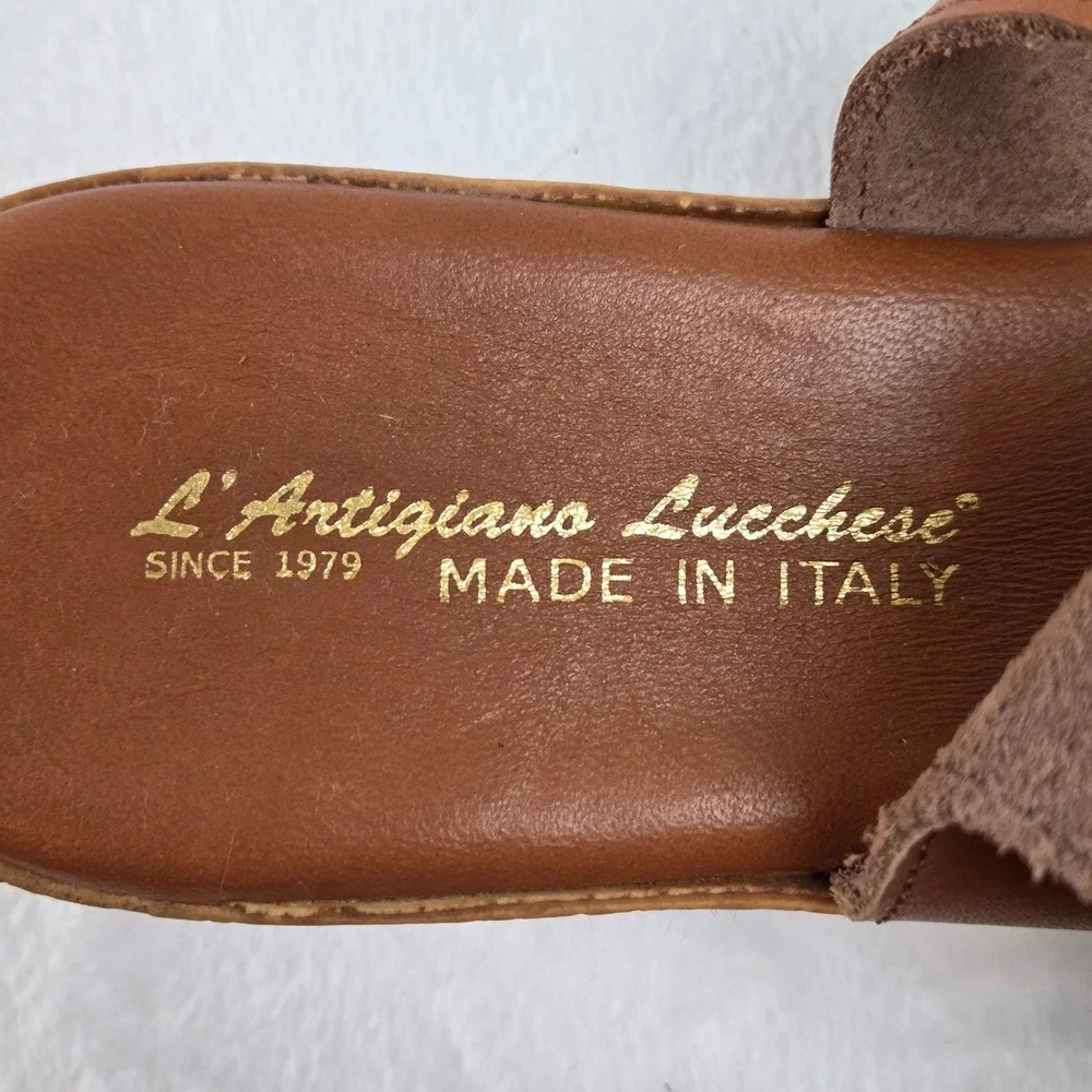 NWT L'Artigiano Lucchese Italy Happy‎ Brown Leather Cork Wedge Sandals NWT 8